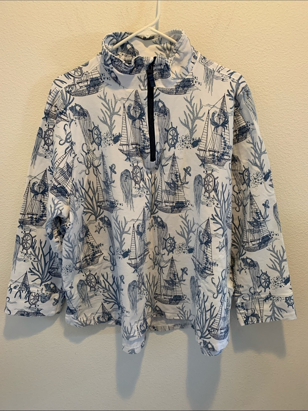 Vera Bradley Blue-and-White Nautical Quarter-Zip Pullover